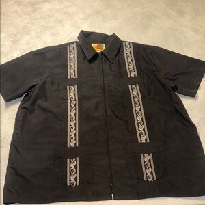 Haband Black Short Sleeve Shirt Jacket with Embroidered Detailing
